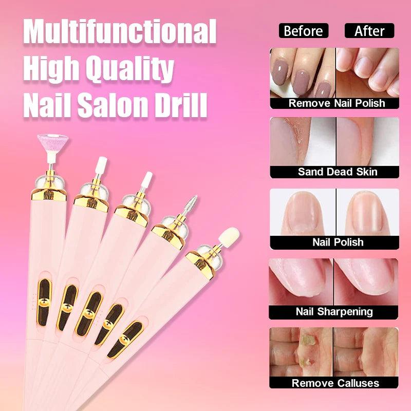 Ponceuse à ongles électrique 5 en 1 avec lumière, mini stylo de manucure électrique portable pour enlever le gel