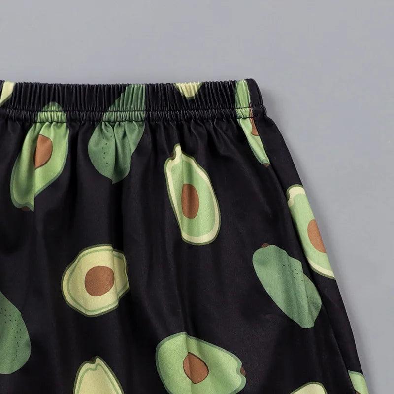Pyjama imprimé avocat pour femme, ensemble short et vêtements de nuit, t-shirt à manches courtes, col rond, short, vêtements d'extérieur