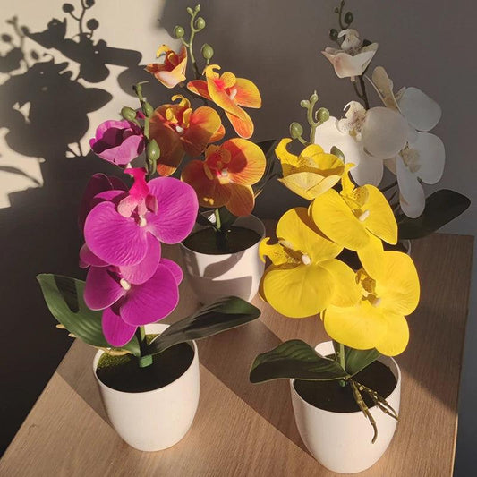 Orchidée papillon artificielle en pot, bonsaï, pour bureau, table à manger, maison, bureau, vase, décoration de chambre, cadeau