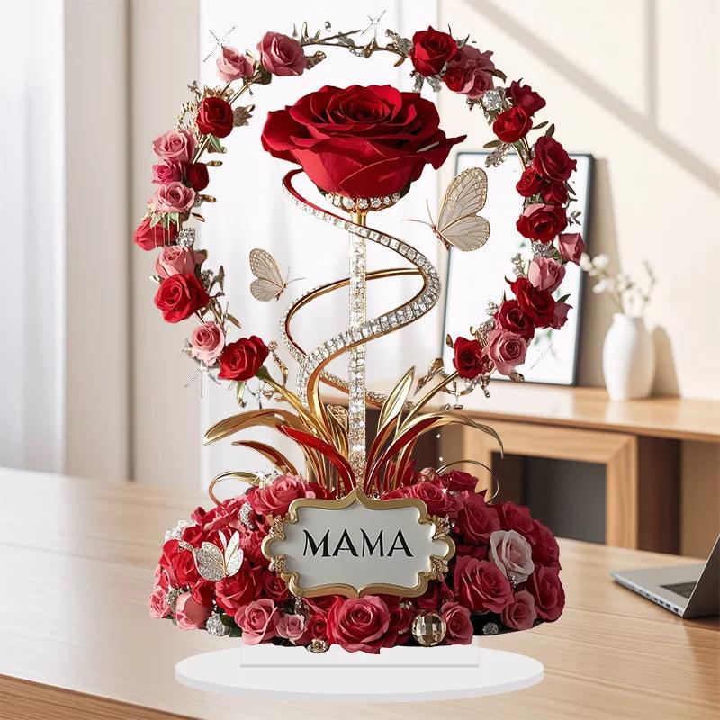 1 rose plate en acrylique de 20 cm, support idéal pour un anniversaire, la fête des mères, une table ou une décoration.