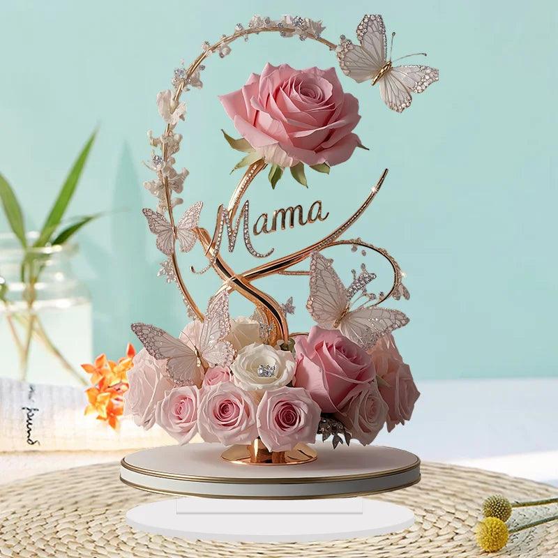 1 rose plate en acrylique de 20 cm, support idéal pour un anniversaire, la fête des mères, une table ou une décoration.