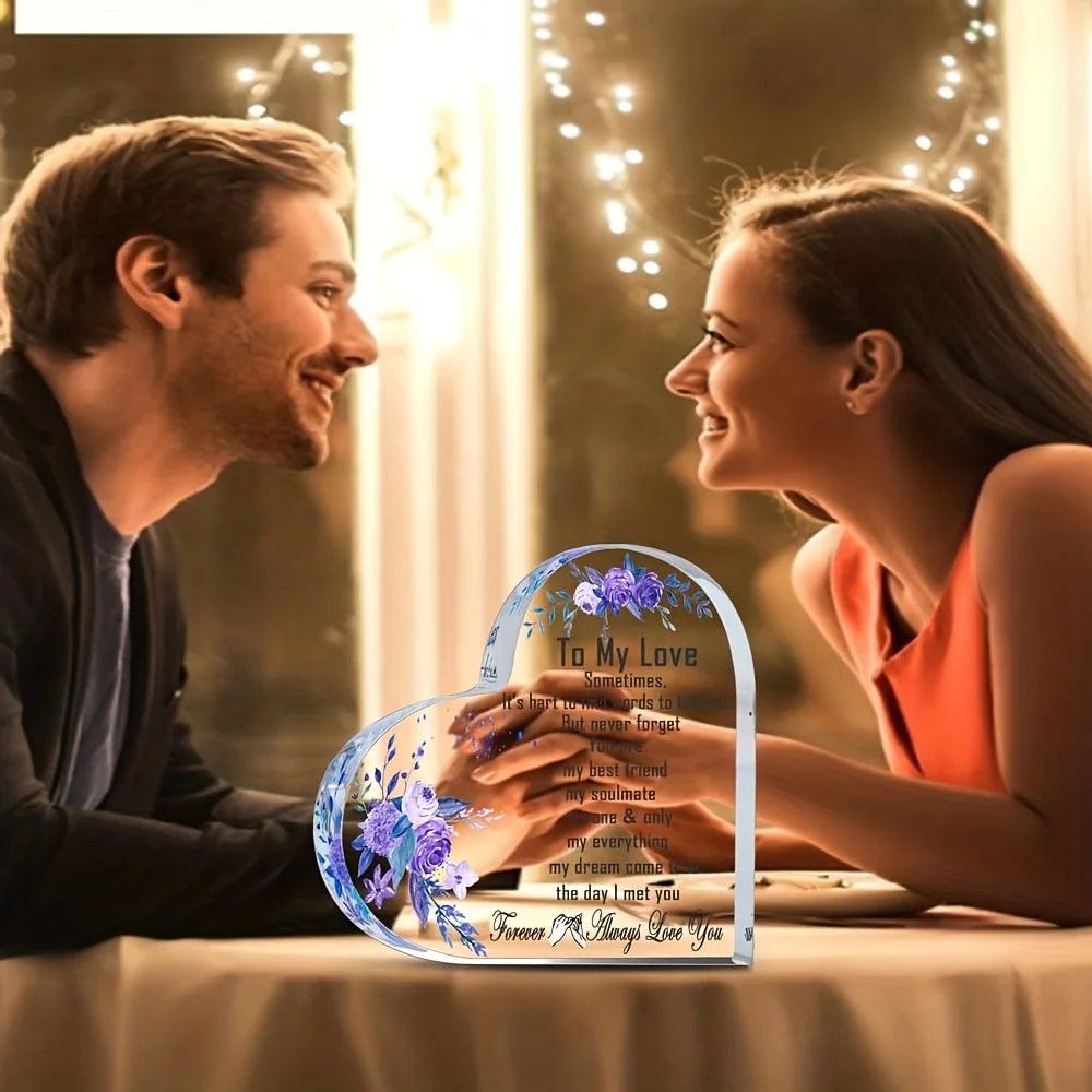 1 pièce, cadeau de mariage pour elle, son épouse, son mari, plaque commémorative en acrylique en forme de cœur avec logo, anniversaire romantique, Noël, anniversaire