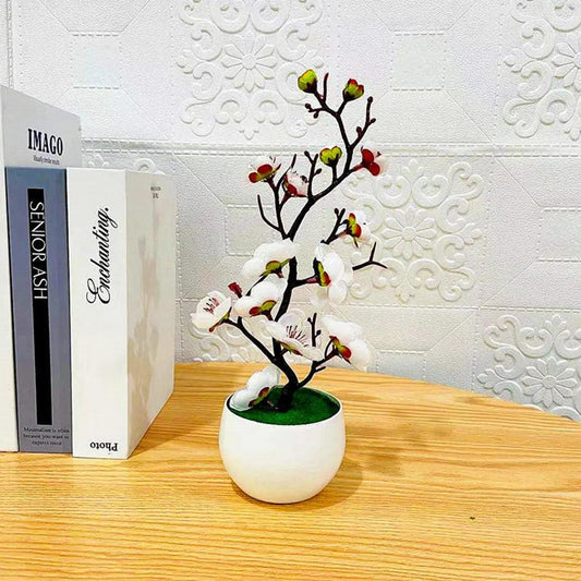 Bonsaï Fleurs de soie Fleurs de prunier Plante artificielle Fausses fleurs Pot Flores Sakura Arbre Branches Décoration de la maison Chambre