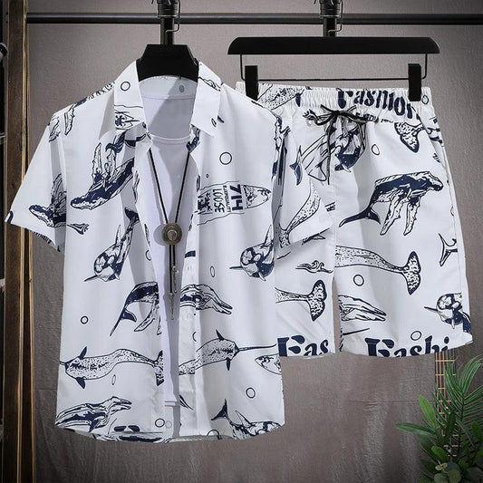 Ensemble de plage hawaïen pour homme, chemise à manches courtes et short à simple boutonnage, tenue décontractée pour les vacances d'été et les voyages