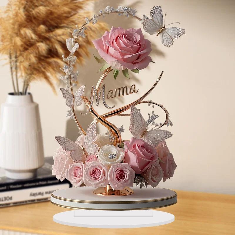 1 rose plate en acrylique de 20 cm, support idéal pour un anniversaire, la fête des mères, une table ou une décoration.