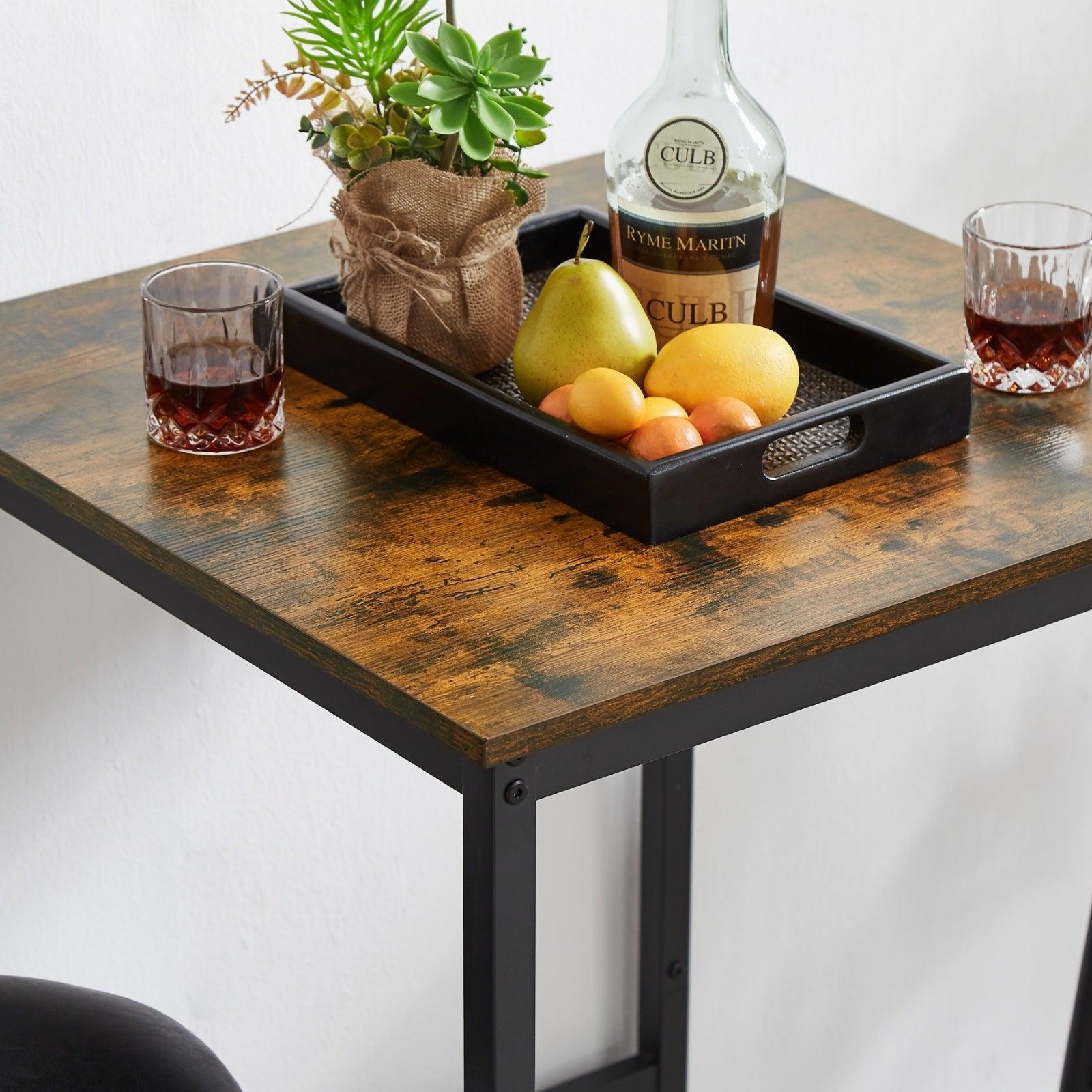Bar Table Set With 2 Stools, PU Seat Backrest, Rustic Brown, 23.62 W X 35 H - Grivelo