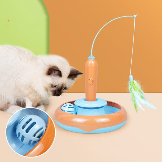 Jouet 2 en 1 pour chat avec plumes, plateau tournant pour jeu autonome, fournitures pour animaux de compagnie, jouets pour chats, articles pour chats, produits