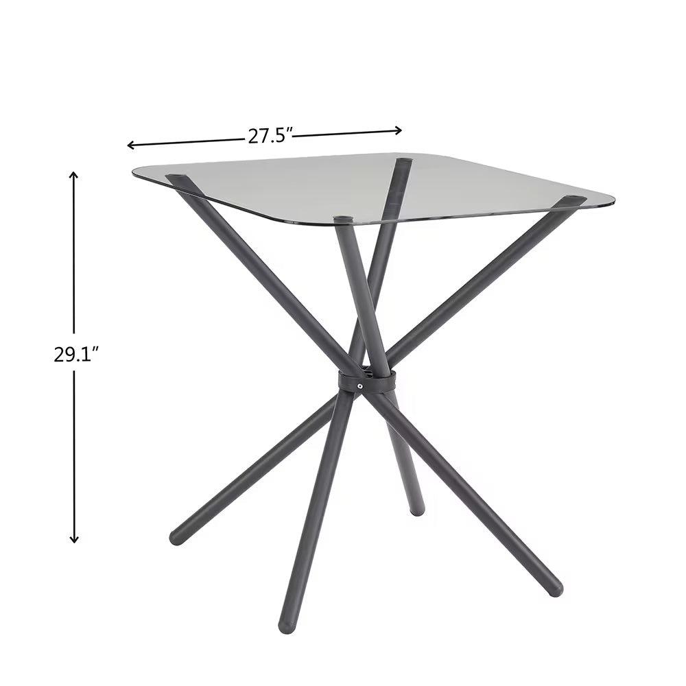 Ensemble de salle à manger pour 2 personnes, table carrée en verre trempé avec 4 pieds et 2 chaises en métal, pour la maison, le bureau, la cuisine ou la salle à manger, noir et marron