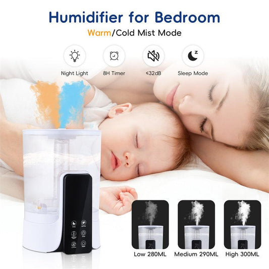 Humidificateur grande capacité 6 L, chauffage intelligent, minuterie, pulvérisation, stérilisation UV, télécommande intelligente