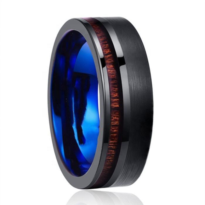 Bague simple en acier tungstène givré pour homme
