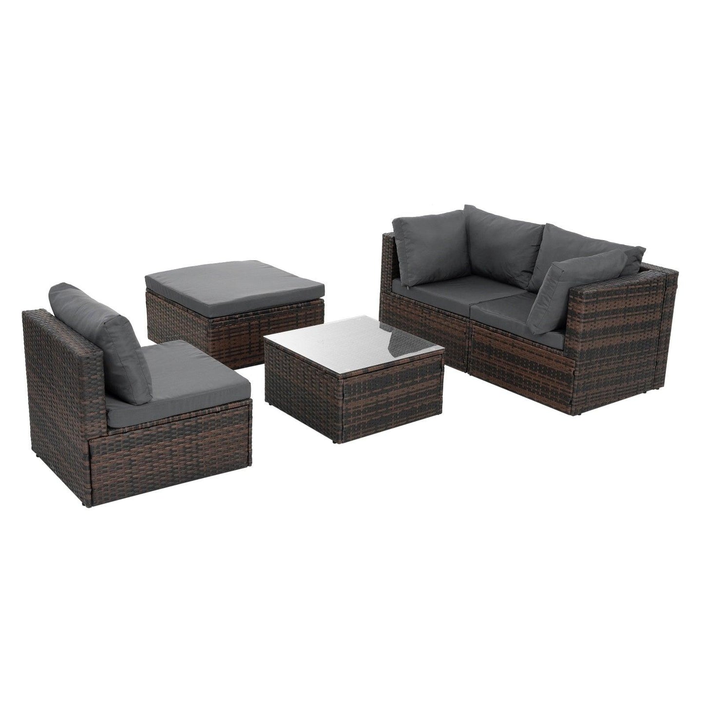 Mobilier de jardin, mobilier d'extérieur, mobilier saisonnier en osier PE, ensemble de 5 meubles en osier avec revêtement en résine tressée