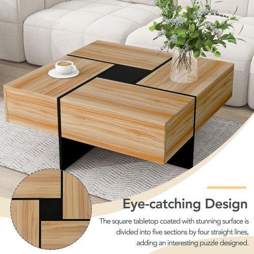 Table basse au design unique avec 4 compartiments de rangement cachés