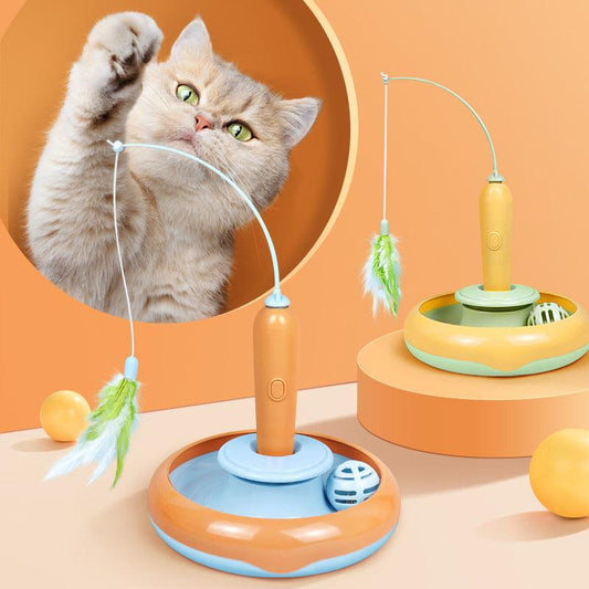 Jouet 2 en 1 pour chat avec plumes, plateau tournant pour jeu autonome, fournitures pour animaux de compagnie, jouets pour chats, articles pour chats, produits