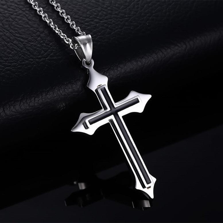 Collier avec pendentif en forme de croix en acier inoxydable pour homme