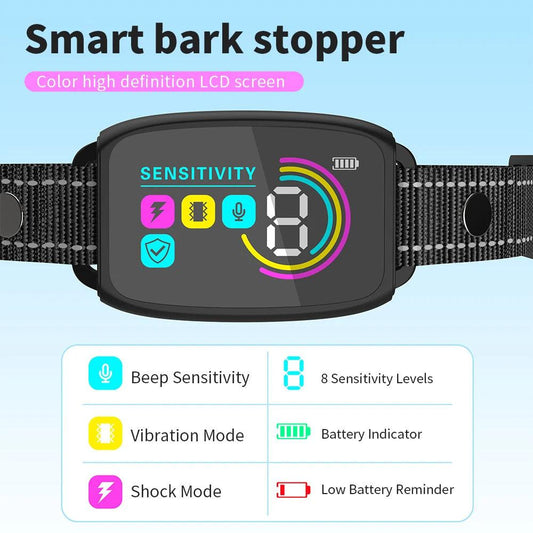 Collier anti-aboiement intelligent et automatique pour chien, rechargeable, affichage numérique HD, étanche IP67, pour animaux de compagnie