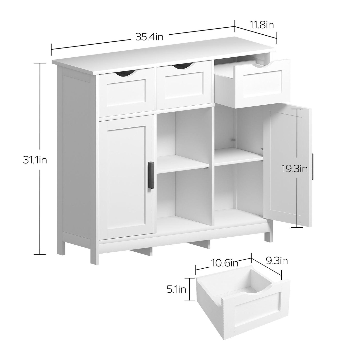 Meubles avec tiroirs et étagères, décoration de salon, chambre, salle de bain, meubles de décoration intérieure - Blanc