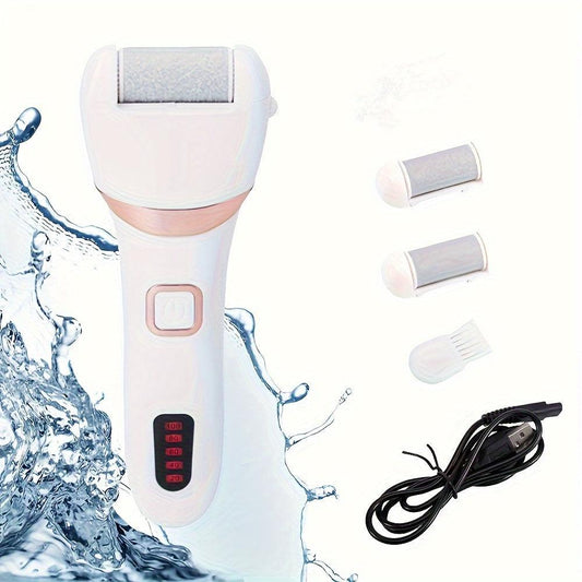 Ponceuse électrique pour les pieds, polisseuse électrique pour les pieds, kit de pédicure et de lavage des pieds rechargeable, convient aux talons crevassés et aux peaux mortes, avec 3 têtes de rouleau.