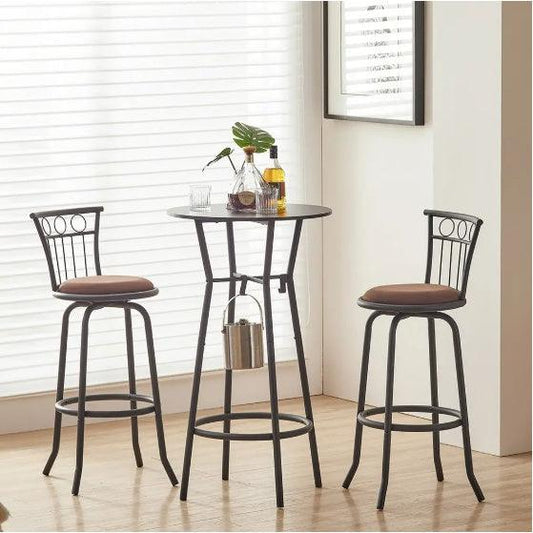 Ensemble de 3 tables et chaises de bar pour salle à manger, chaises de bar industrielles à hauteur de comptoir avec dossier en métal et assise en tissu