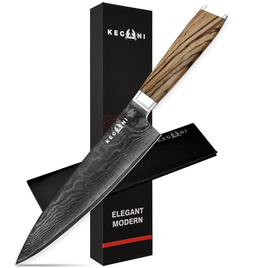 Couteau de chef Kegani - Couteau japonais 8 pouces, 67 couches d'acier Damas japonais VG-10, couteau de cuisine ultra tranchant, couteau de chef professionnel, couteau Gyuto - Manche ergonomique FullTang