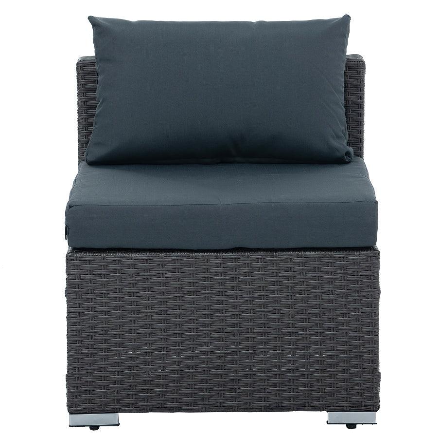 Mobilier de jardin, mobilier d'extérieur, mobilier saisonnier en osier PE, ensemble de 7 meubles en osier avec table basse en verre trempé
