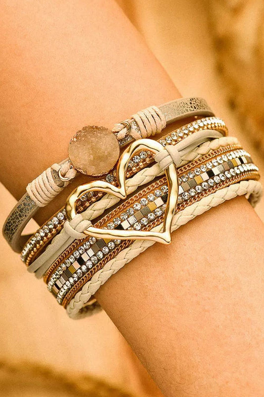 Bracelet à boucle magnétique en strass style bohème beige