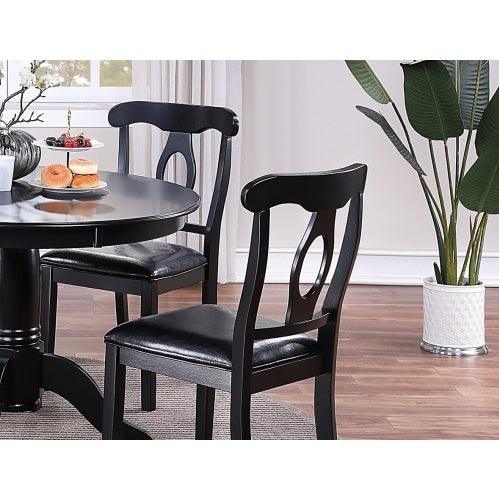 Ensemble de salle à manger 5 pièces au design classique, table ronde, 4 chaises d'appoint, coussins, tissu d'ameublement, siège en bois d'hévéa noir