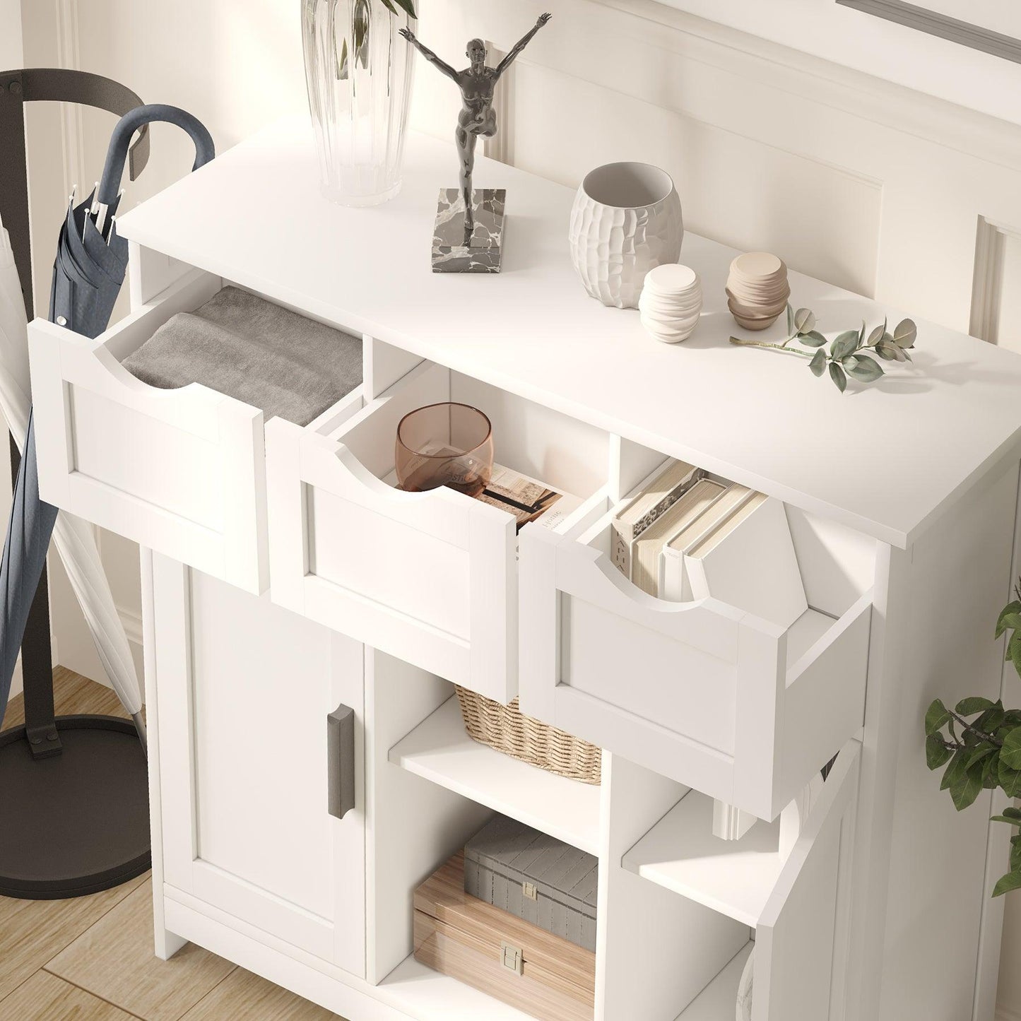 Meubles avec tiroirs et étagères, décoration de salon, chambre, salle de bain, meubles de décoration intérieure - Blanc