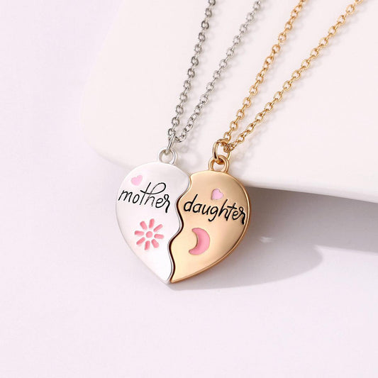 Ensemble de 2 bijoux mère-fille, collier assorti avec pendentif magnétique en forme de cœur, cadeau tendance pour la fête des mères