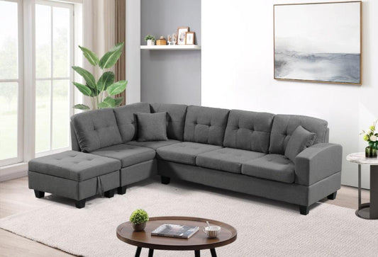 Canapé gauche en tissu avec pouf