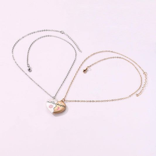Ensemble de 2 bijoux mère-fille, collier assorti avec pendentif magnétique en forme de cœur, cadeau tendance pour la fête des mères