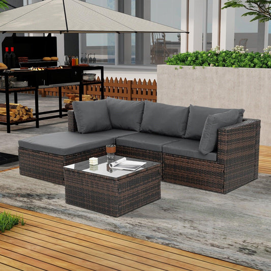 Mobilier de jardin, mobilier d'extérieur, mobilier saisonnier en osier PE, ensemble de 5 meubles en osier avec revêtement en résine tressée