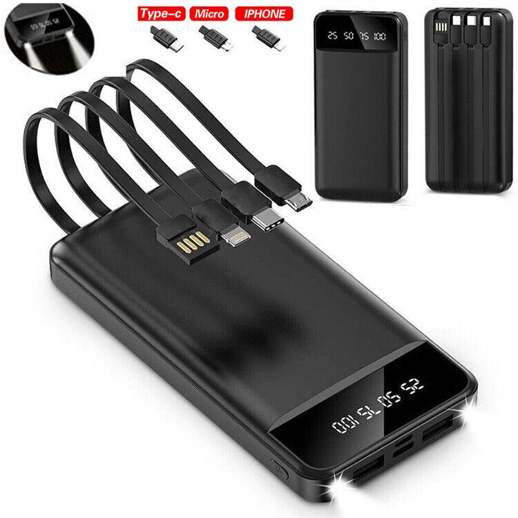 Portable Power Bank 10000mAh Power Bank - With 4 Built-in Cables Power Bank - Grivelo