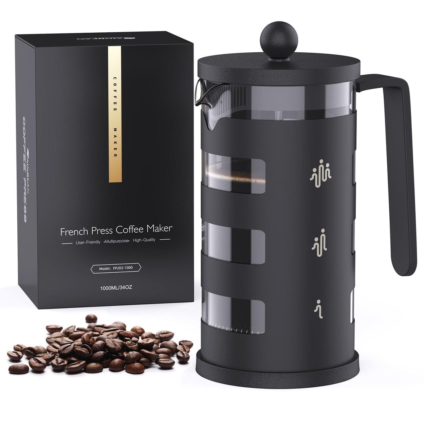 Cafetière à piston RAINBEAN, nettoyage facile, verre borosilicate résistant à la chaleur