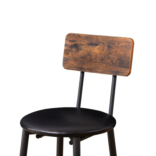 Ensemble table de bar avec 2 tabourets, dossier en PU, brun rustique, 23,62 l x 35 H